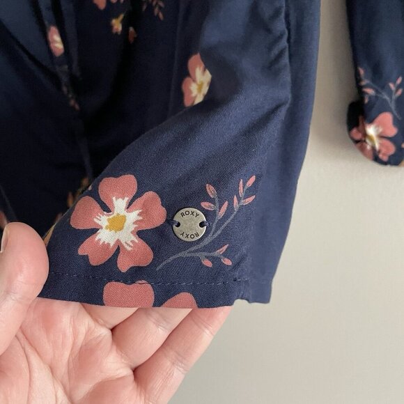 Roxy Women 8 Navy Floral Boho Beach Paradise Eyes Halter Off The Shoulder Top - Picture 11 of 15